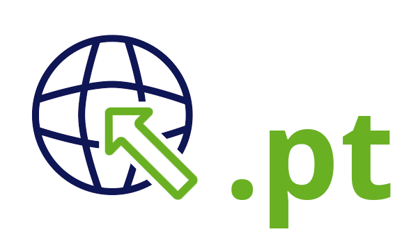 Internet landcode Portugal .pt - donkerblauwe open wereldbol - groene pijl - groene internetextensie op transparante achtergrond - 600 * 337 pixels 